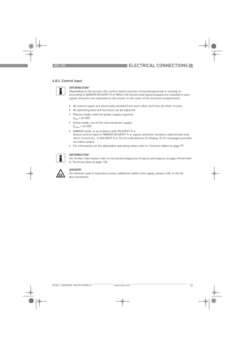 Electrical connections | KROHNE MFC 300 EN User Manual | Page 45 / 180