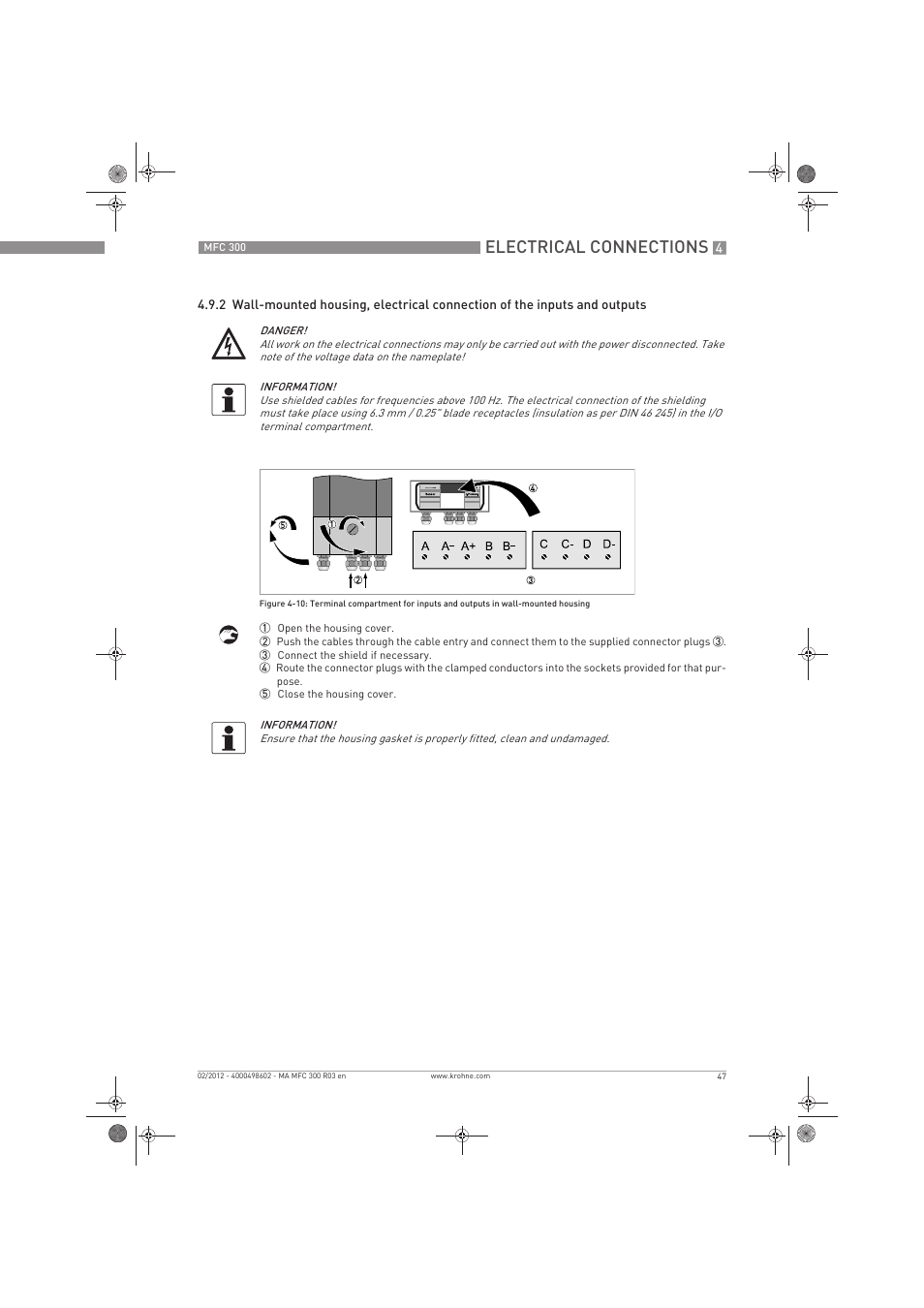 Electrical connections | KROHNE MFC 300 EN User Manual | Page 47 / 180