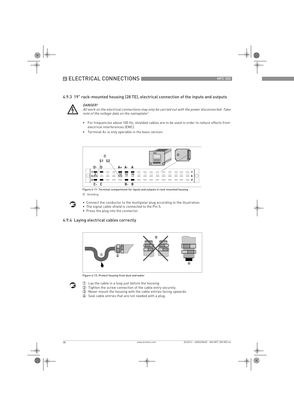 Electrical connections | KROHNE MFC 300 EN User Manual | Page 48 / 180