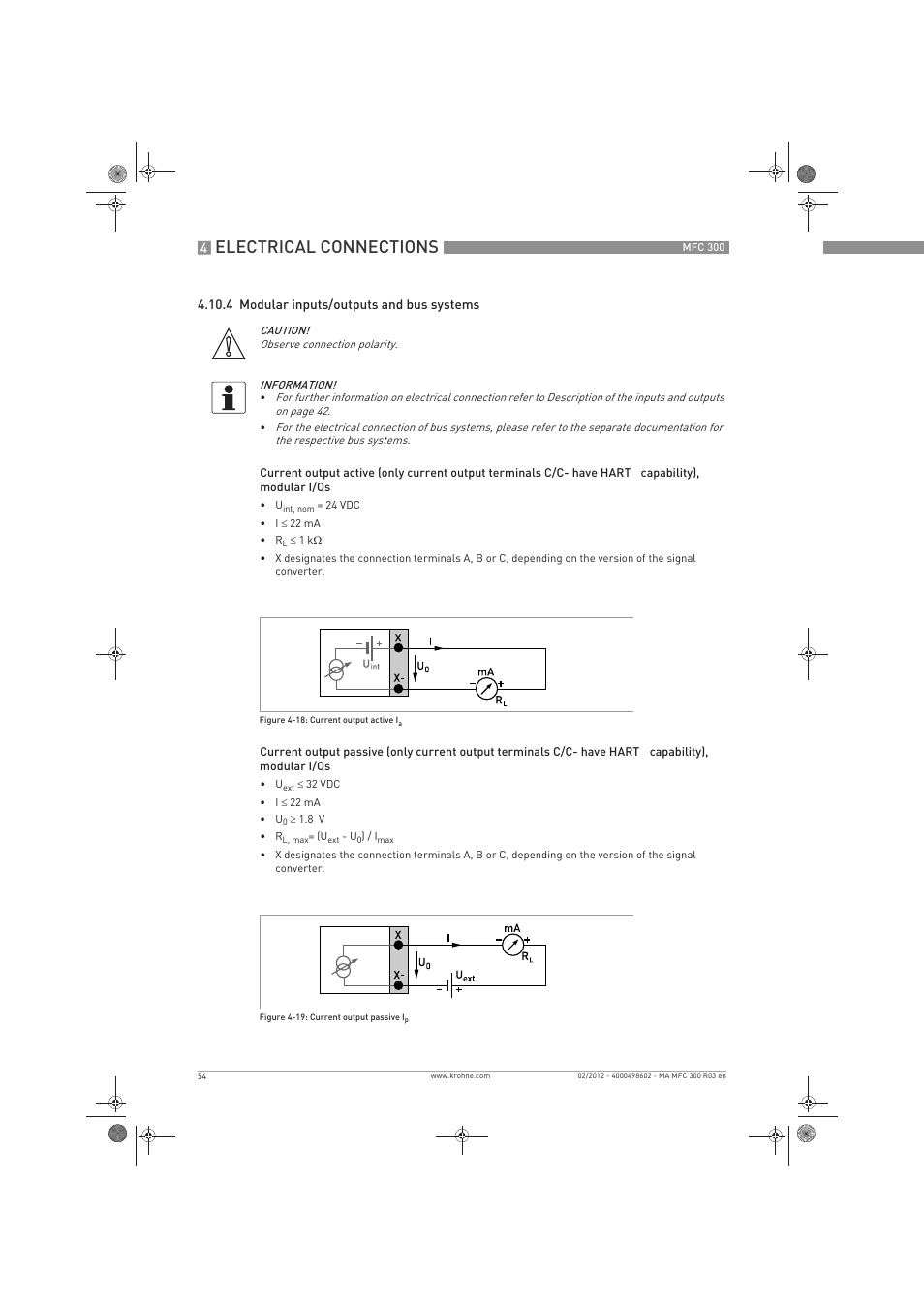 Electrical connections | KROHNE MFC 300 EN User Manual | Page 54 / 180