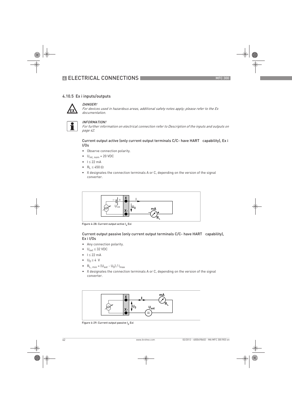 Electrical connections | KROHNE MFC 300 EN User Manual | Page 62 / 180