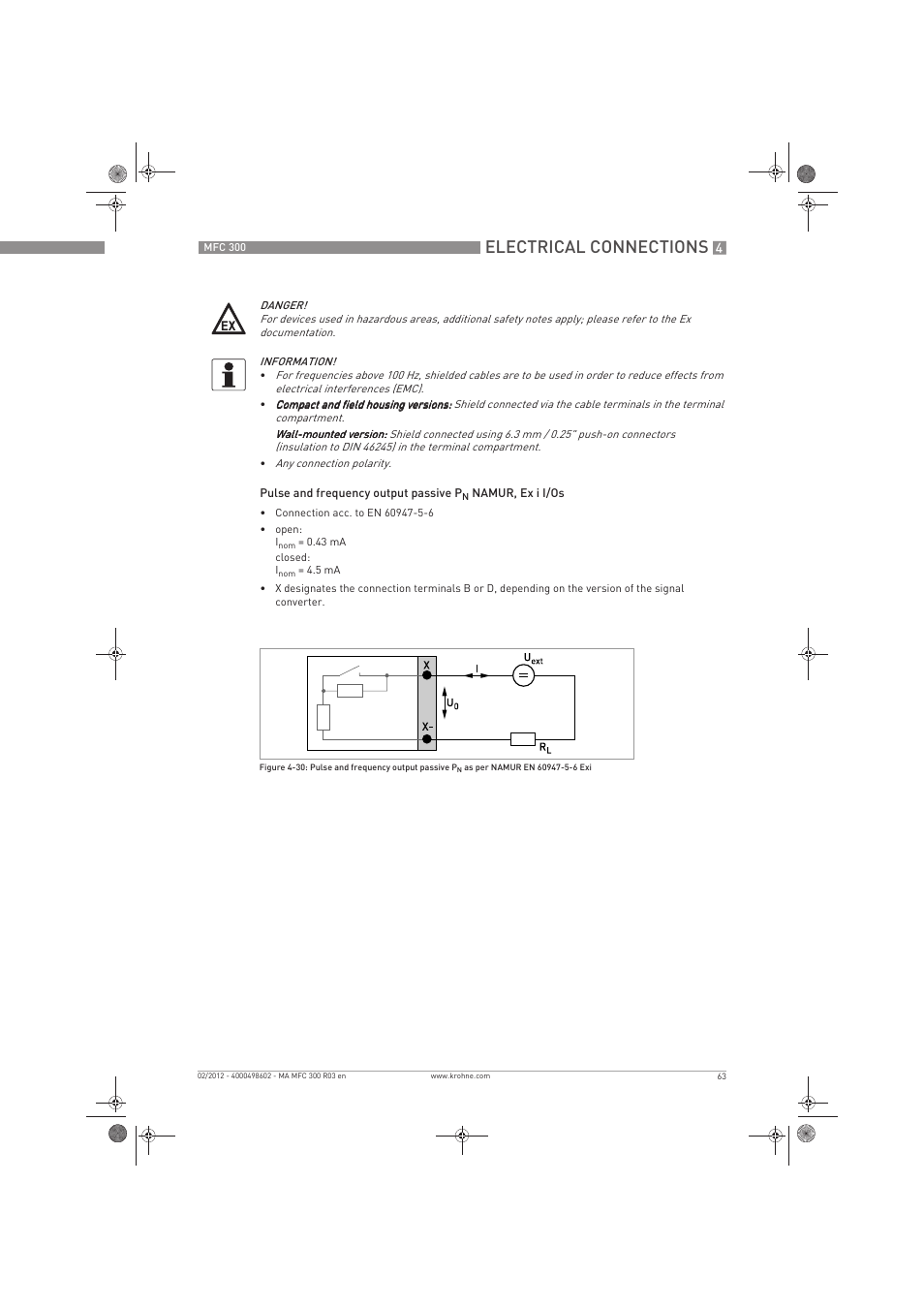 Electrical connections | KROHNE MFC 300 EN User Manual | Page 63 / 180