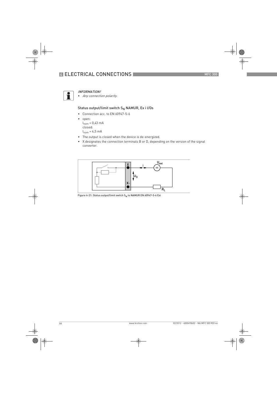 Electrical connections | KROHNE MFC 300 EN User Manual | Page 64 / 180
