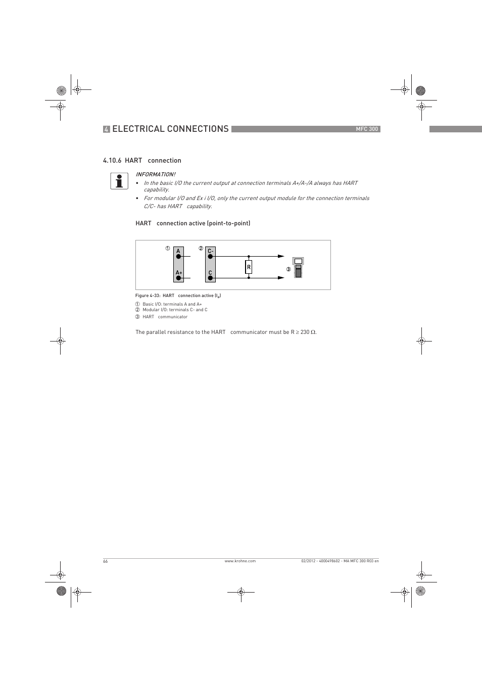 Electrical connections | KROHNE MFC 300 EN User Manual | Page 66 / 180