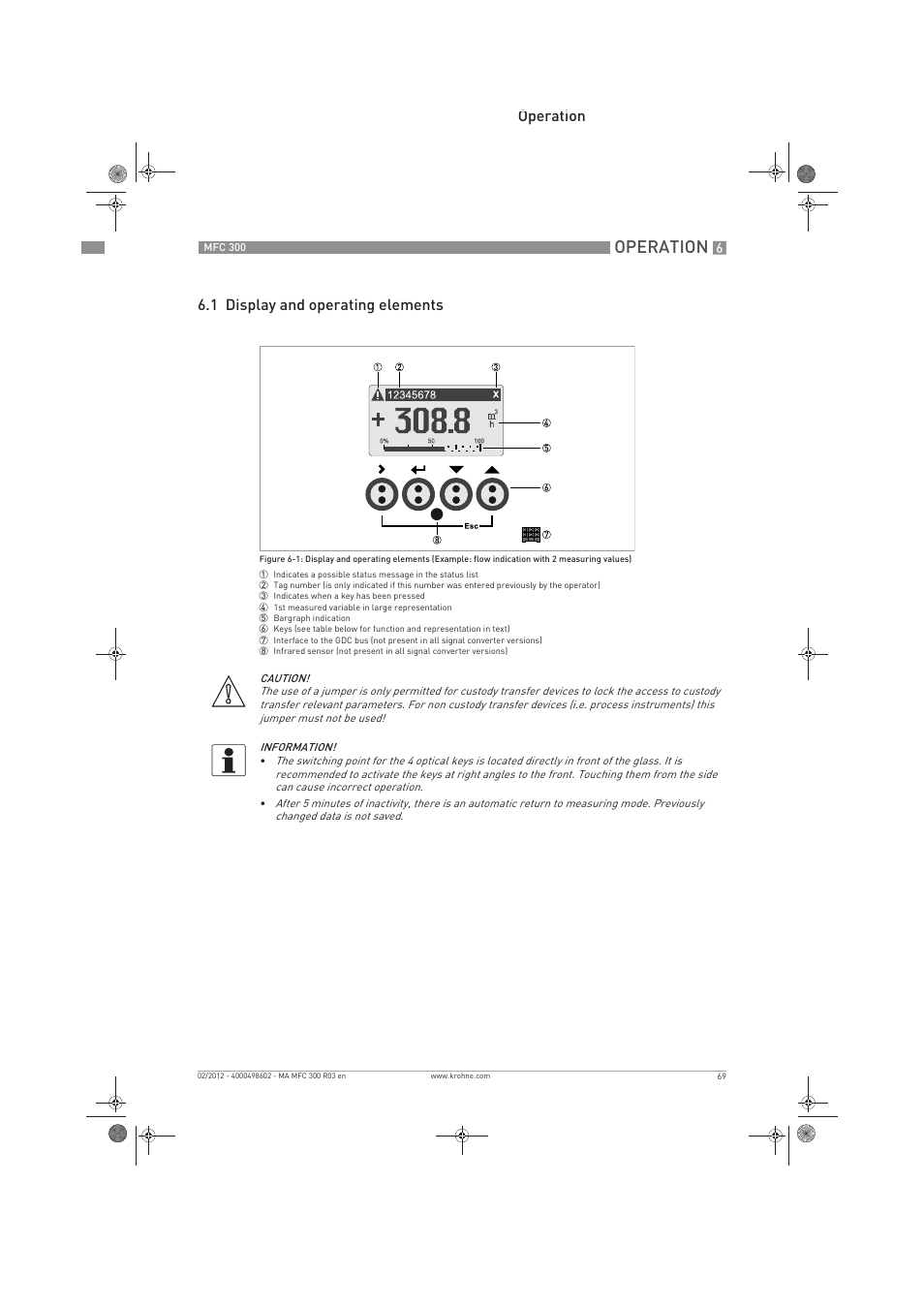 Operation, Operation 6.1 display and operating elements | KROHNE MFC 300 EN User Manual | Page 69 / 180