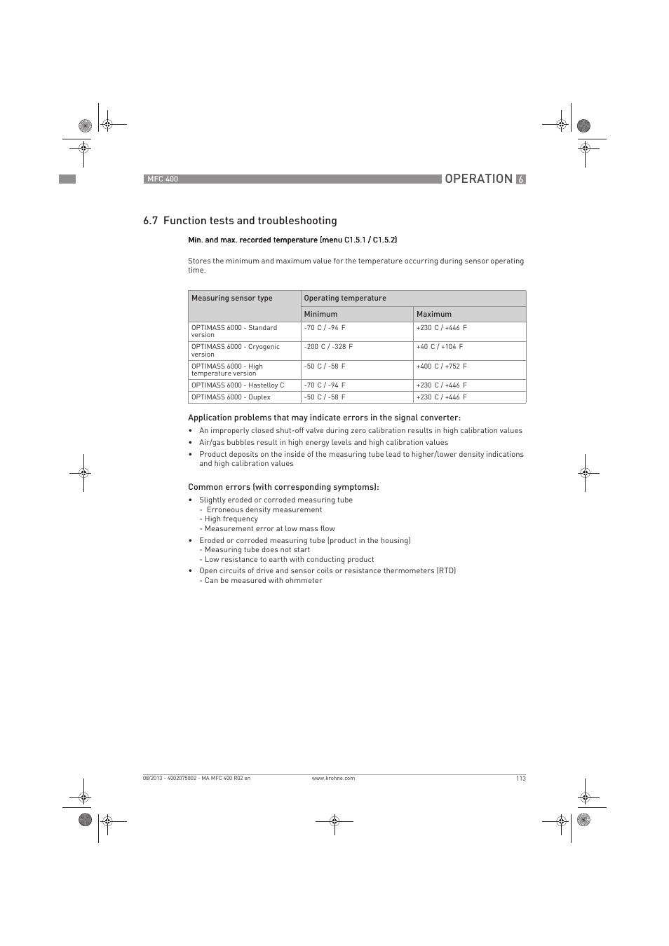Operation, 7 function tests and troubleshooting | KROHNE MFC 400 EN User Manual | Page 113 / 144