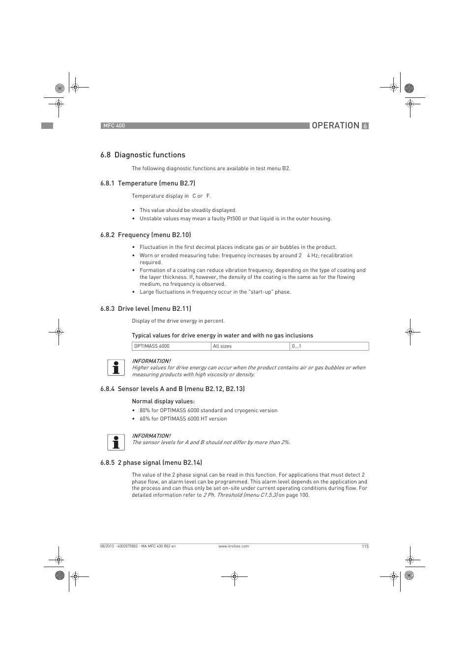 Operation, 8 diagnostic functions | KROHNE MFC 400 EN User Manual | Page 115 / 144