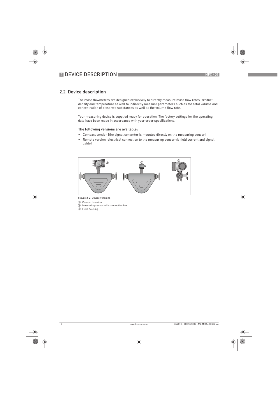 Device description, 2 device description | KROHNE MFC 400 EN User Manual | Page 12 / 144