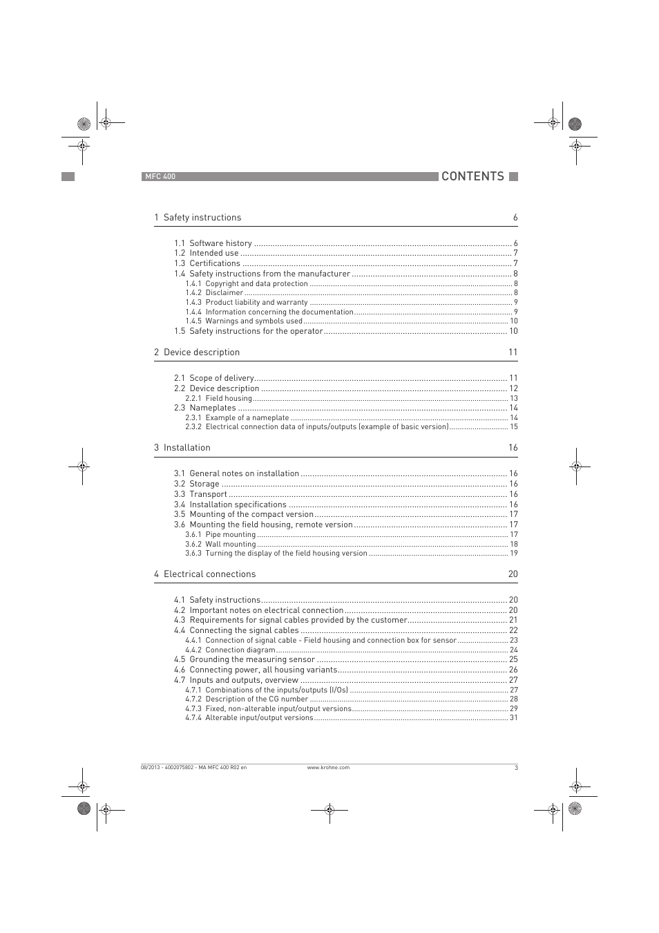 KROHNE MFC 400 EN User Manual | Page 3 / 144