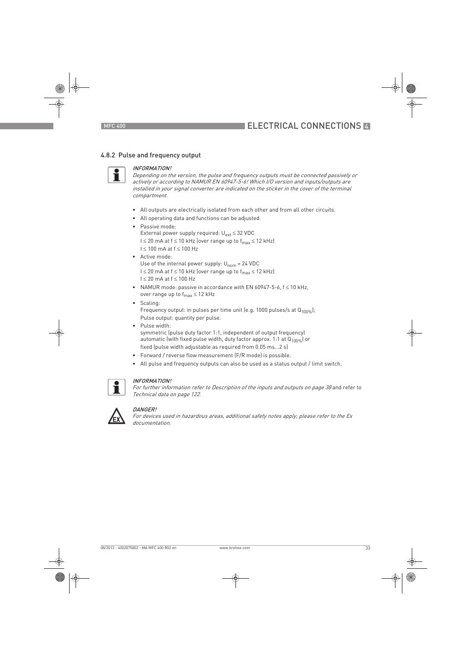 Electrical connections | KROHNE MFC 400 EN User Manual | Page 33 / 144