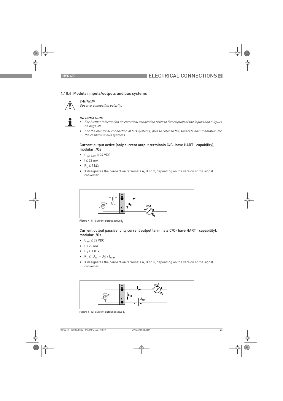 Electrical connections | KROHNE MFC 400 EN User Manual | Page 43 / 144