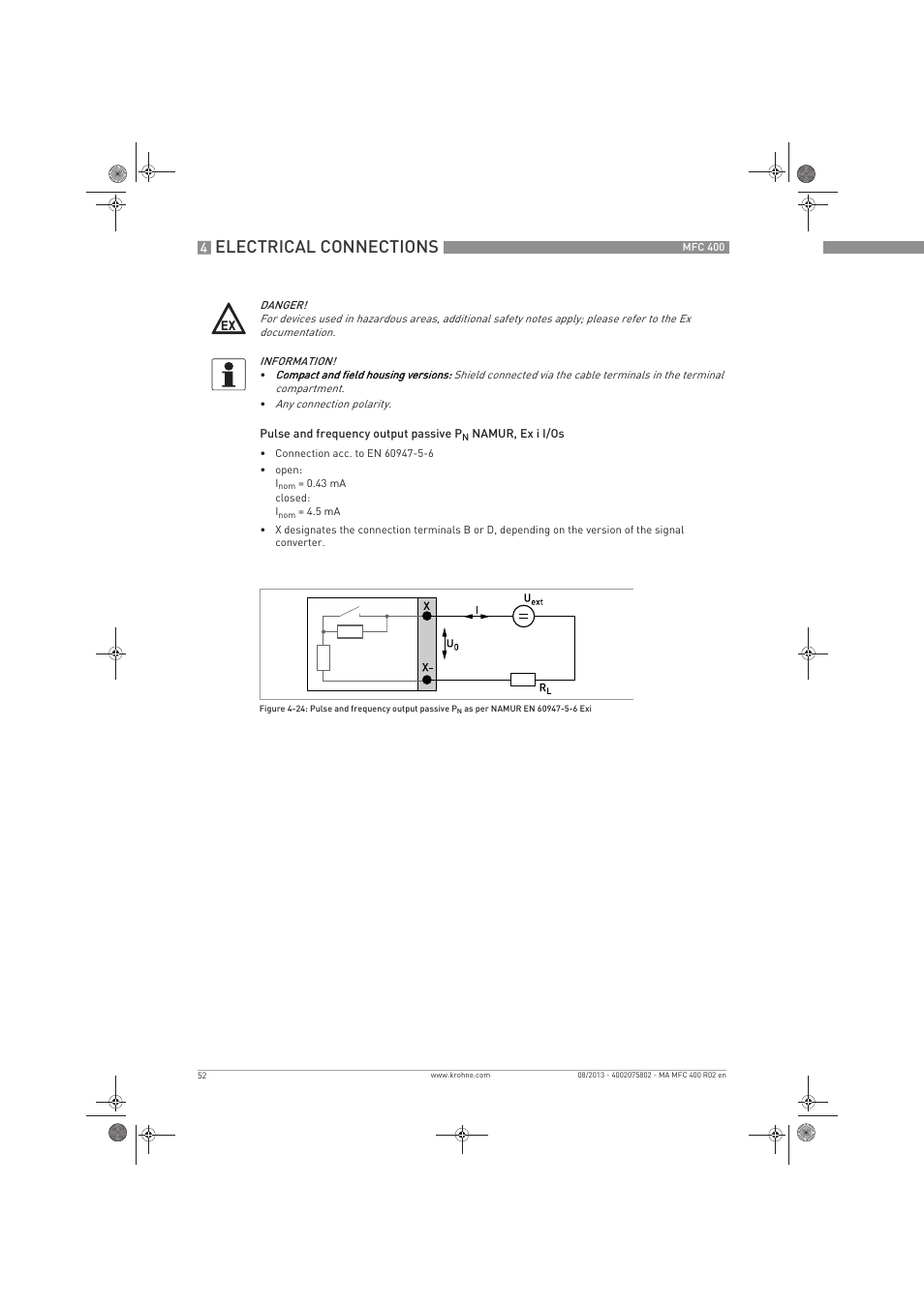 Electrical connections | KROHNE MFC 400 EN User Manual | Page 52 / 144