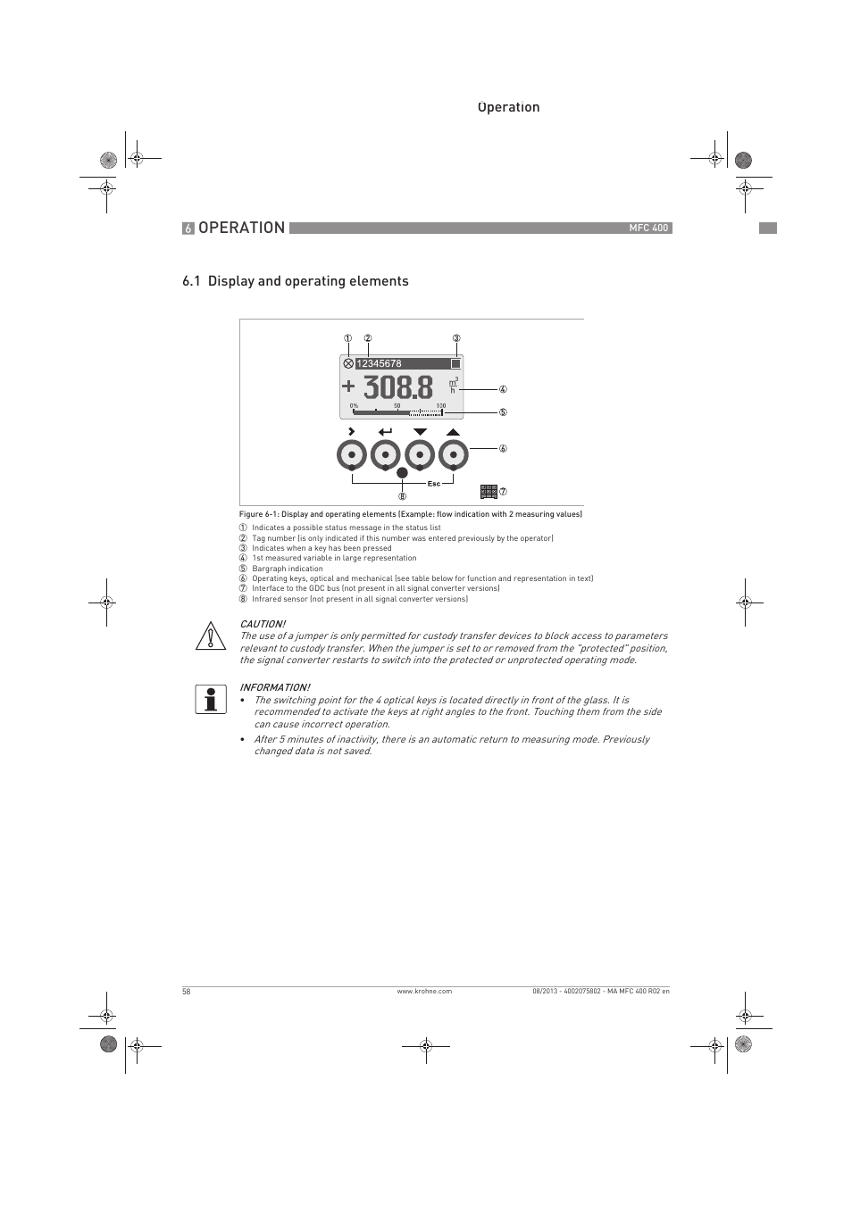 Operation, Operation 6.1 display and operating elements | KROHNE MFC 400 EN User Manual | Page 58 / 144