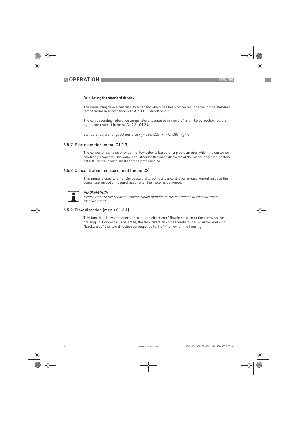 Operation | KROHNE MFC 400 EN User Manual | Page 96 / 144