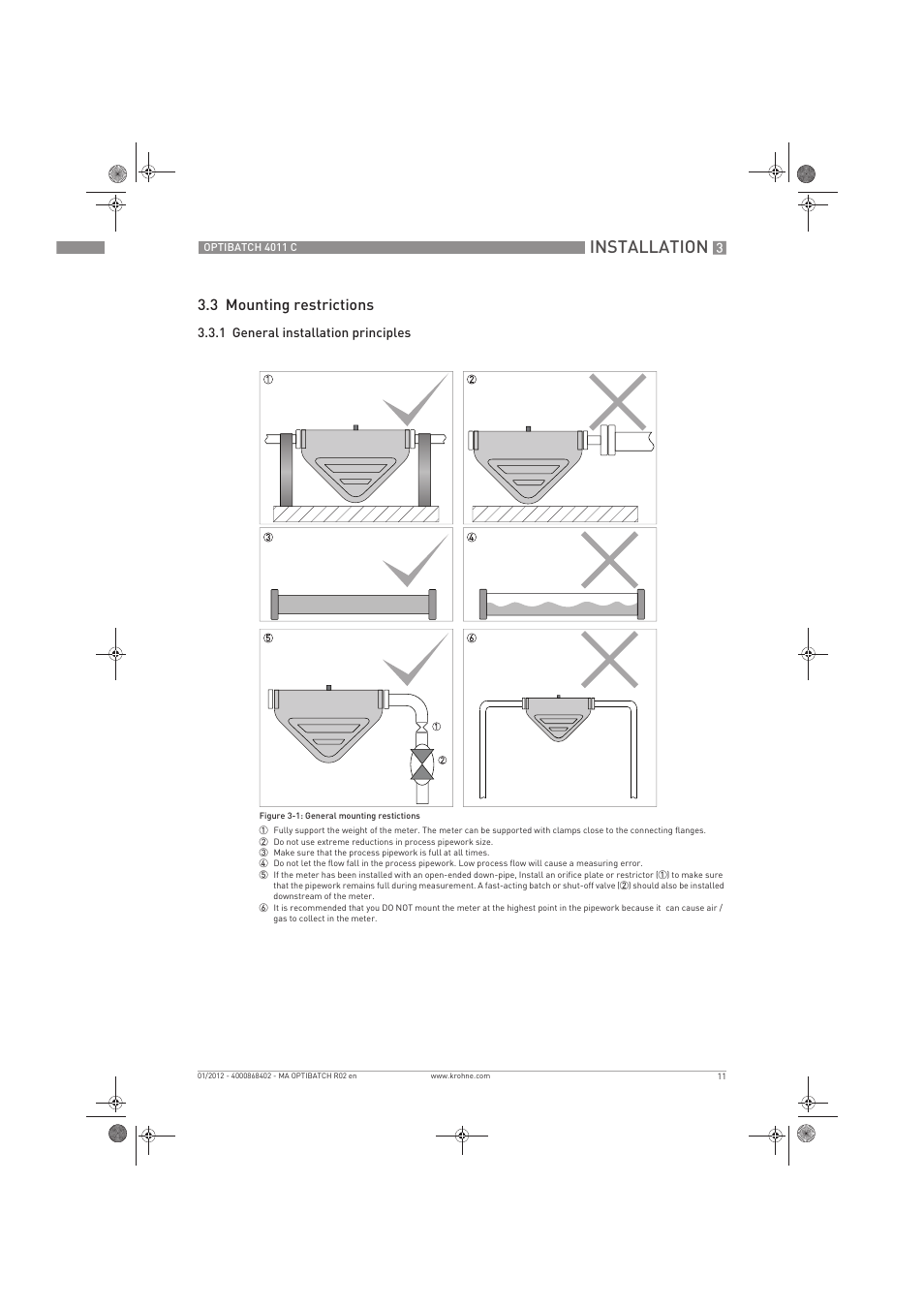 Installation, 3 mounting restrictions | KROHNE OPTIBATCH 4011 C EN User Manual | Page 11 / 40