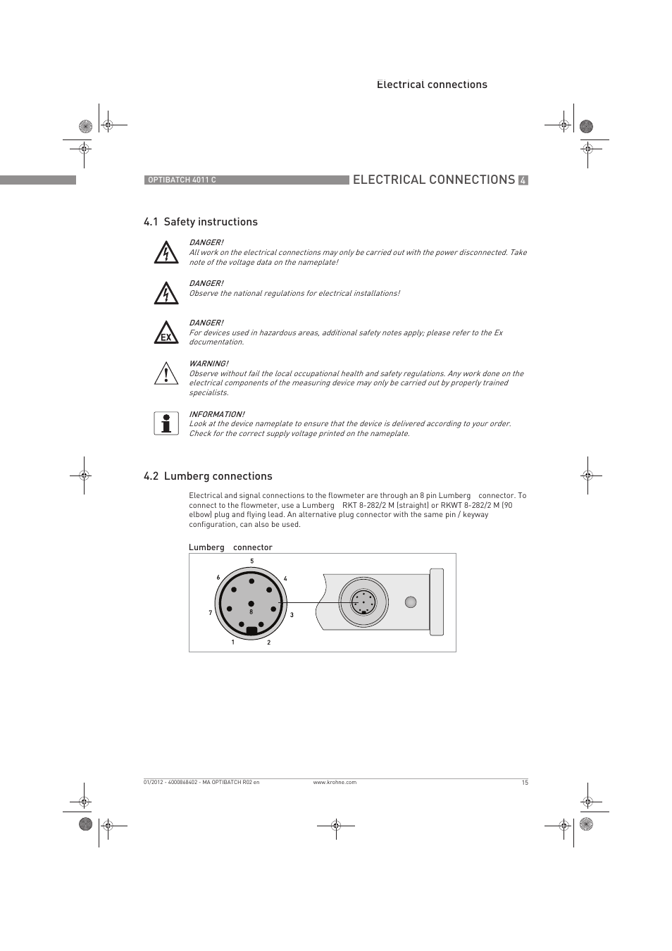 Electrical connections | KROHNE OPTIBATCH 4011 C EN User Manual | Page 15 / 40