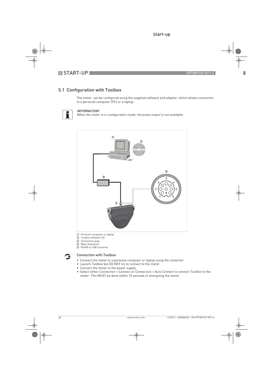 Start-up, Start-up 5.1 configuration with toolbox | KROHNE OPTIBATCH 4011 C EN User Manual | Page 20 / 40