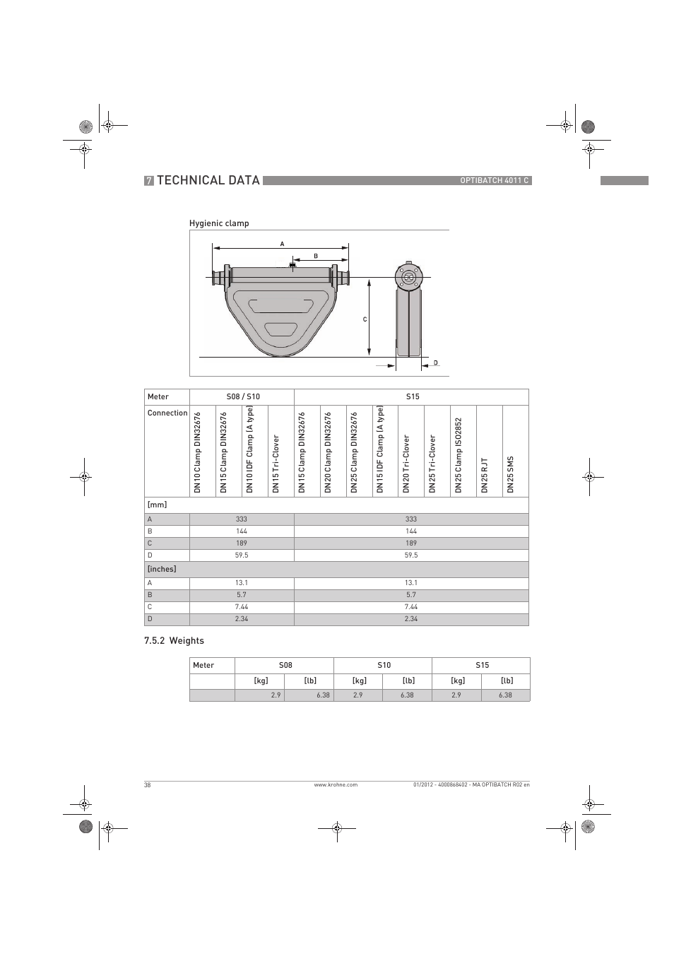 Technical data | KROHNE OPTIBATCH 4011 C EN User Manual | Page 38 / 40