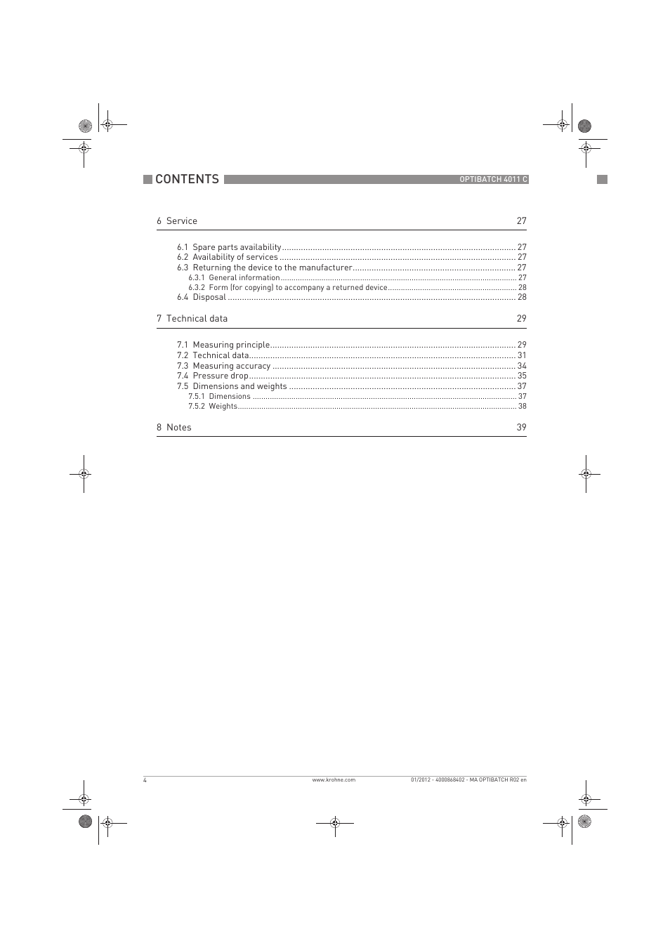 KROHNE OPTIBATCH 4011 C EN User Manual | Page 4 / 40