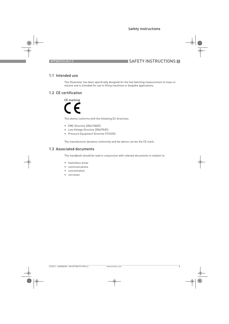 Safety instructions | KROHNE OPTIBATCH 4011 C EN User Manual | Page 5 / 40