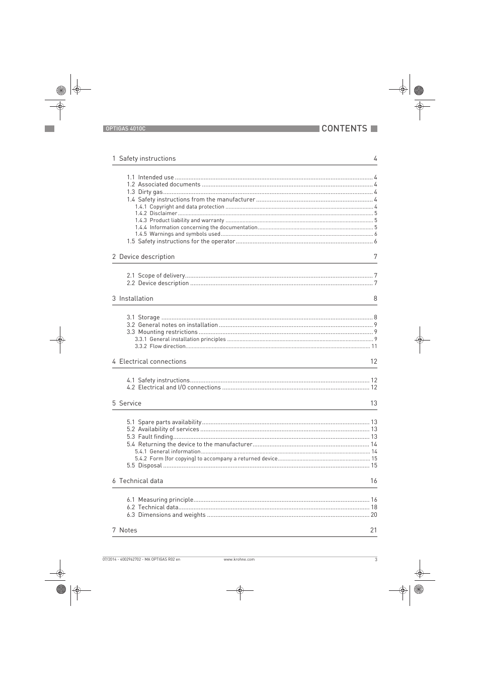 KROHNE OPTIGAS 4010 C EN User Manual | Page 3 / 24