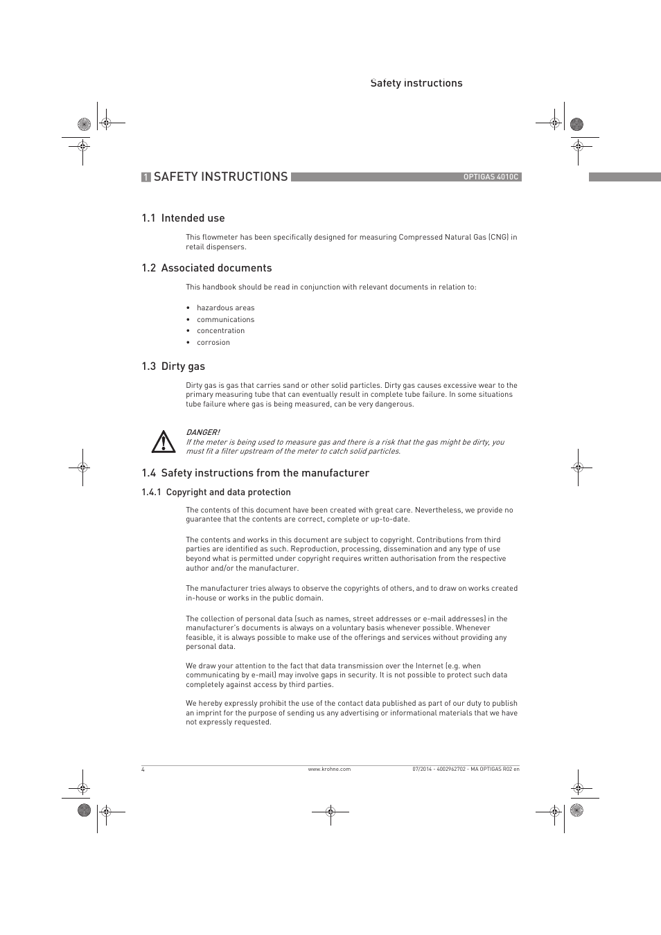 Safety instructions | KROHNE OPTIGAS 4010 C EN User Manual | Page 4 / 24