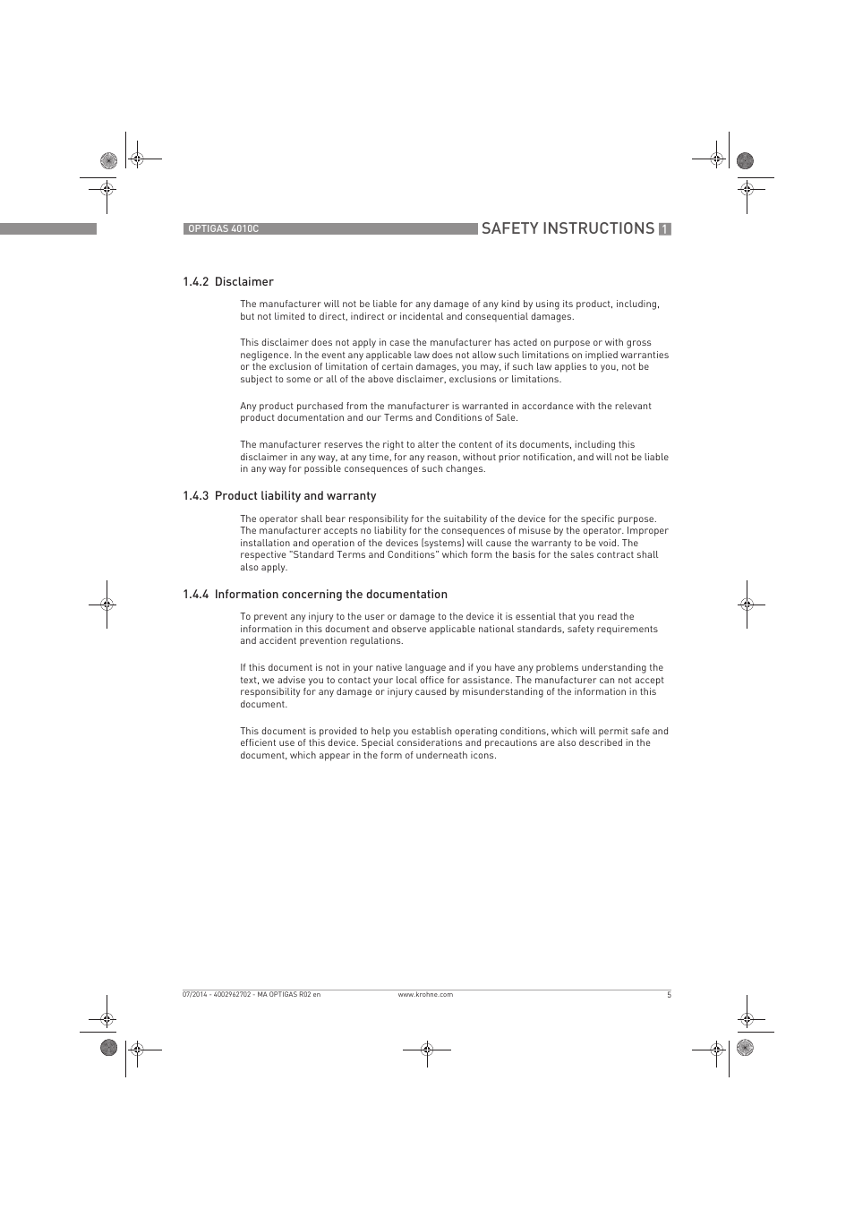 Safety instructions | KROHNE OPTIGAS 4010 C EN User Manual | Page 5 / 24