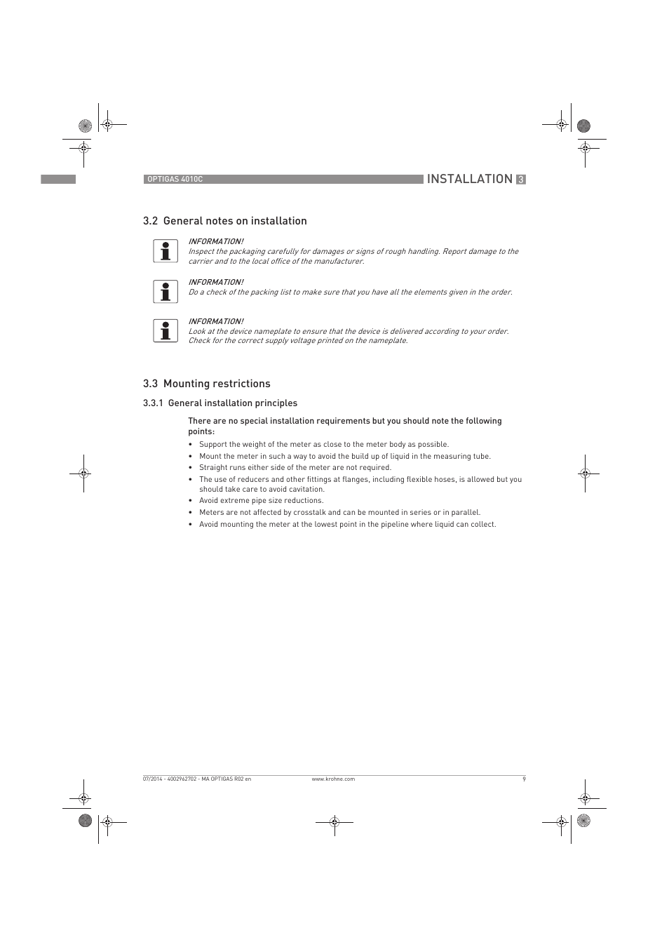 Installation | KROHNE OPTIGAS 4010 C EN User Manual | Page 9 / 24