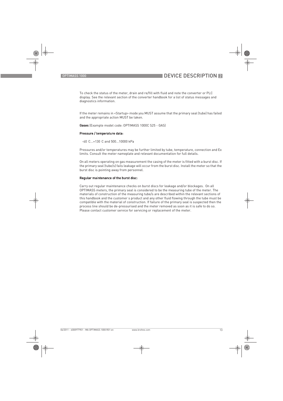 Device description | KROHNE OPTIMASS 1000 EN User Manual | Page 13 / 52