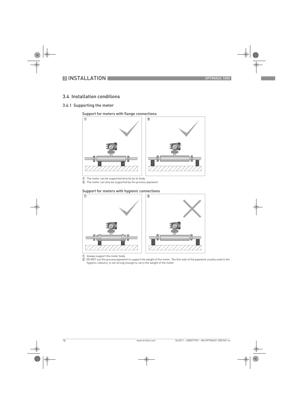 Installation, 4 installation conditions | KROHNE OPTIMASS 1000 EN User Manual | Page 18 / 52