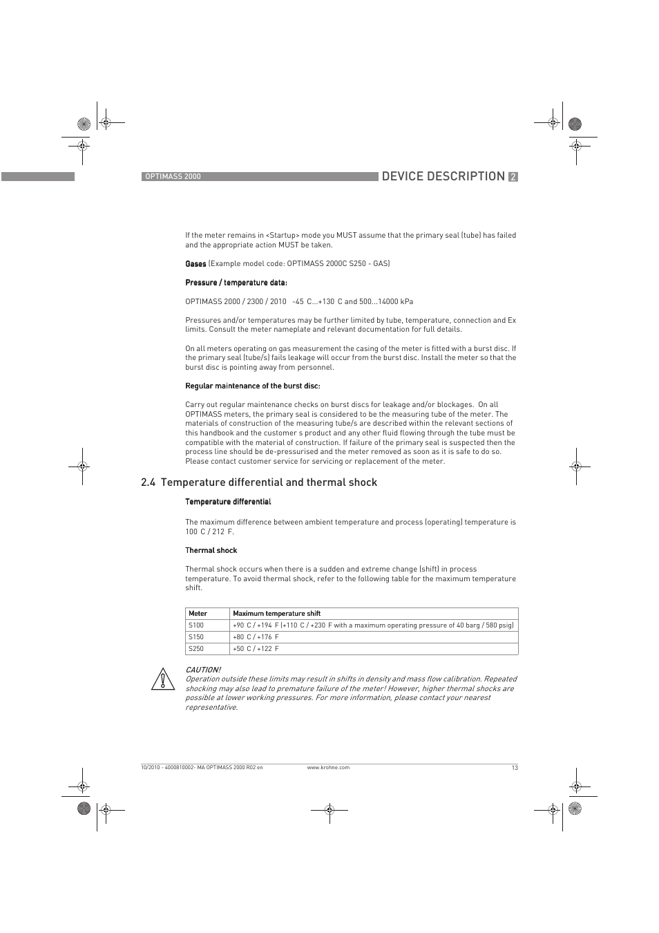 Device description, 4 temperature differential and thermal shock | KROHNE OPTIMASS 2000 EN User Manual | Page 13 / 52