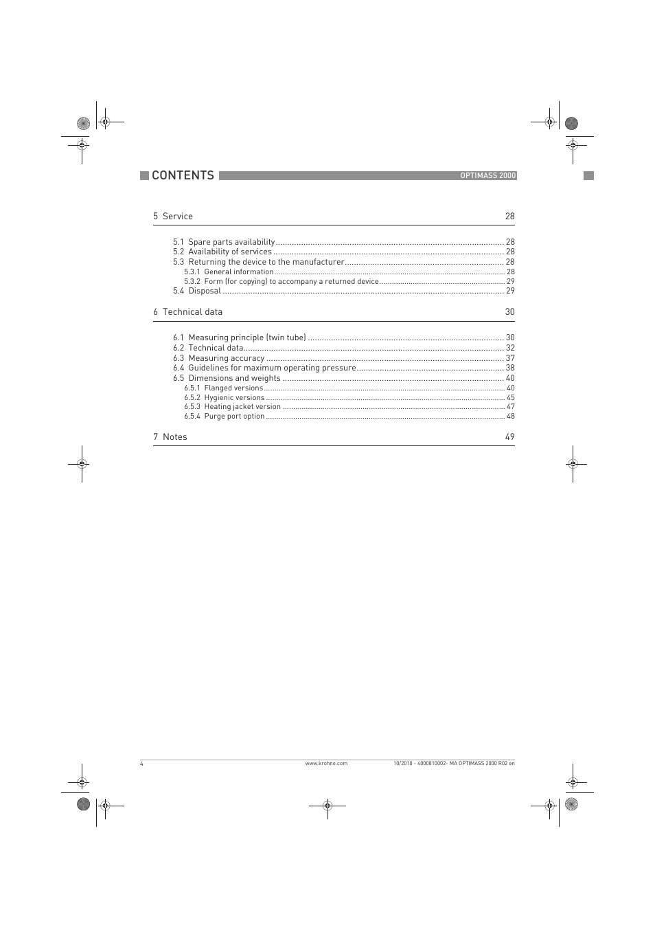 KROHNE OPTIMASS 2000 EN User Manual | Page 4 / 52