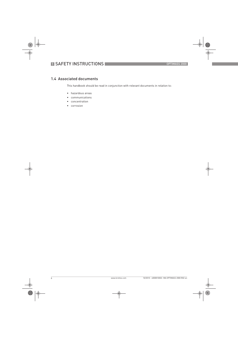 Safety instructions, 4 associated documents | KROHNE OPTIMASS 2000 EN User Manual | Page 6 / 52