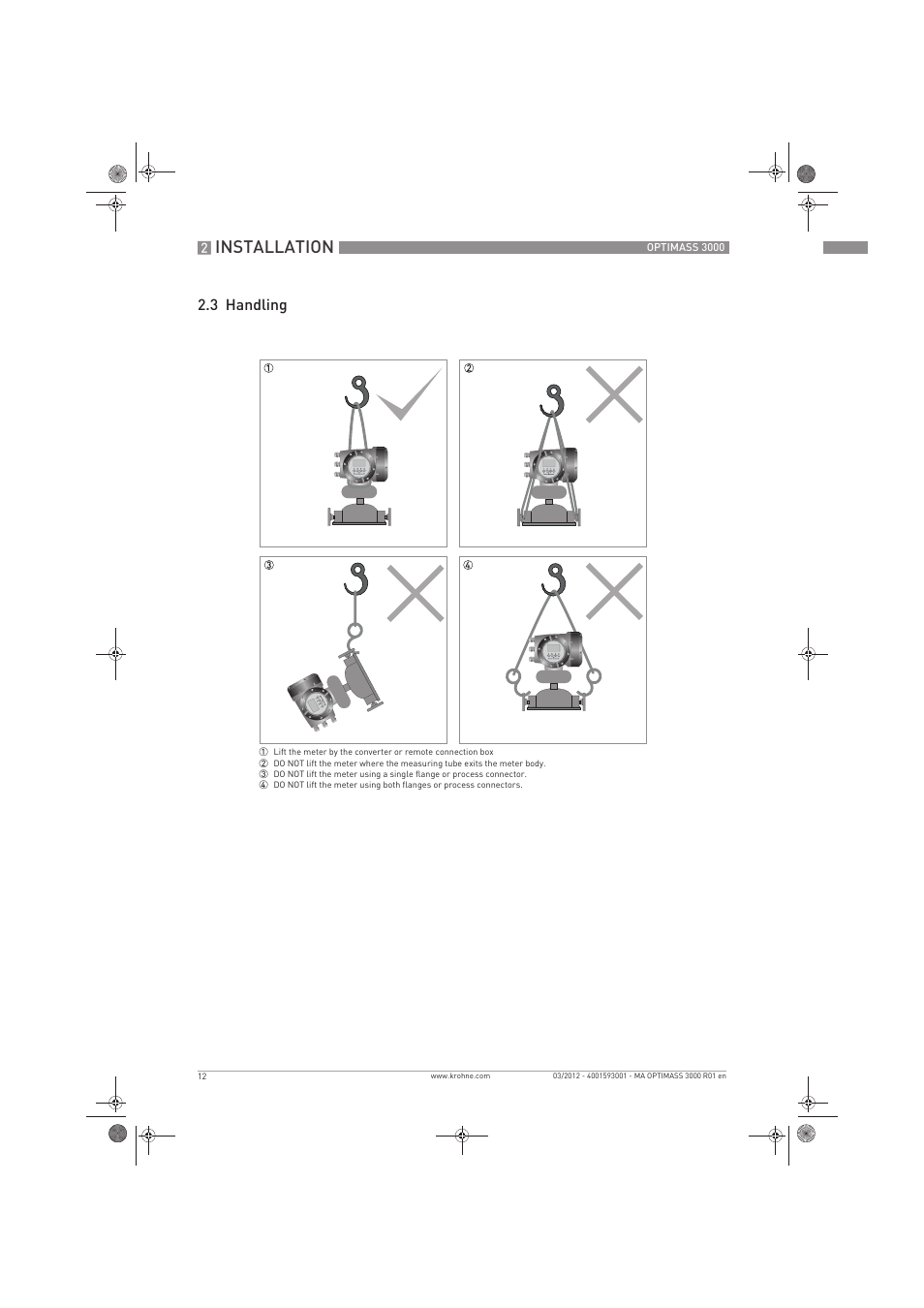 Installation, 3 handling | KROHNE OPTIMASS 3000 EN User Manual | Page 12 / 40