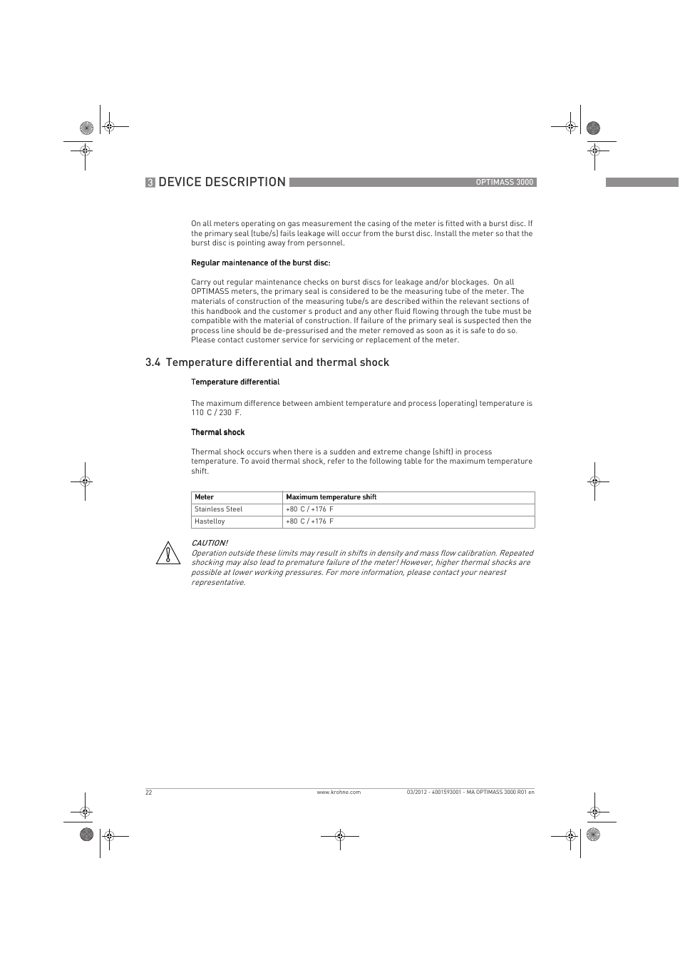 Device description, 4 temperature differential and thermal shock | KROHNE OPTIMASS 3000 EN User Manual | Page 22 / 40