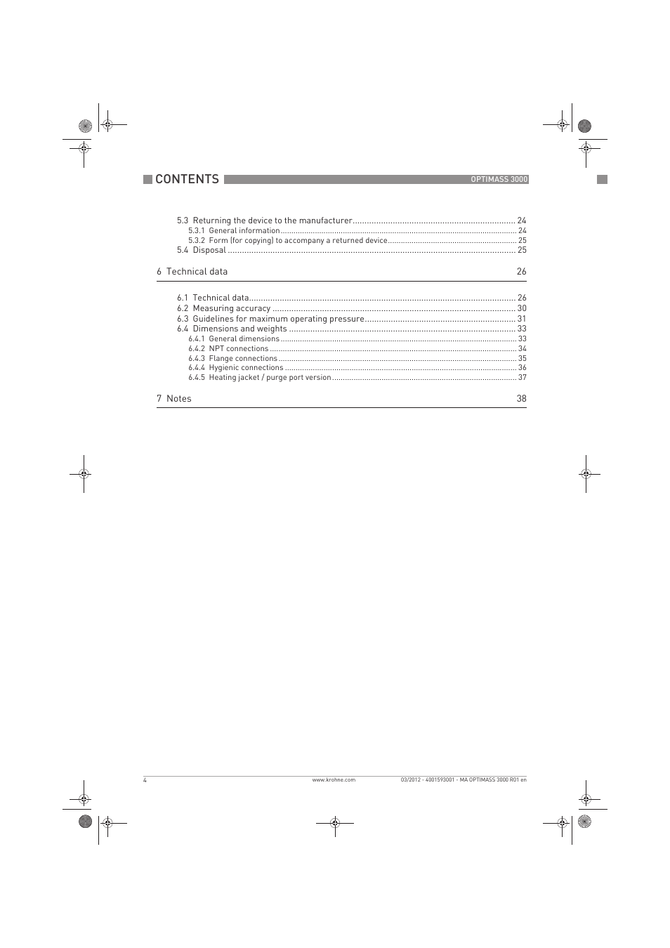 KROHNE OPTIMASS 3000 EN User Manual | Page 4 / 40
