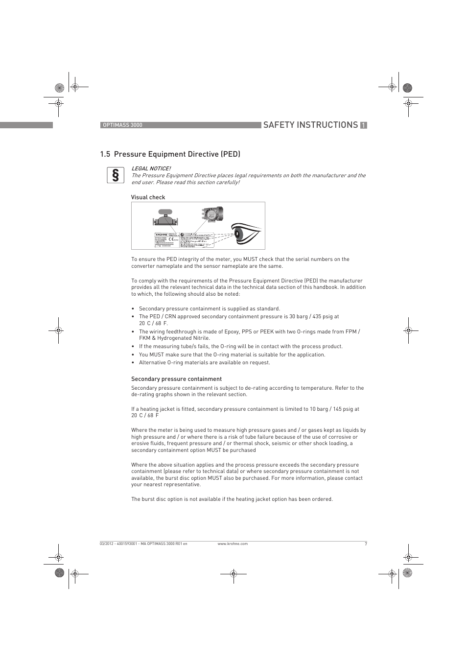 Safety instructions, 5 pressure equipment directive (ped) | KROHNE OPTIMASS 3000 EN User Manual | Page 7 / 40