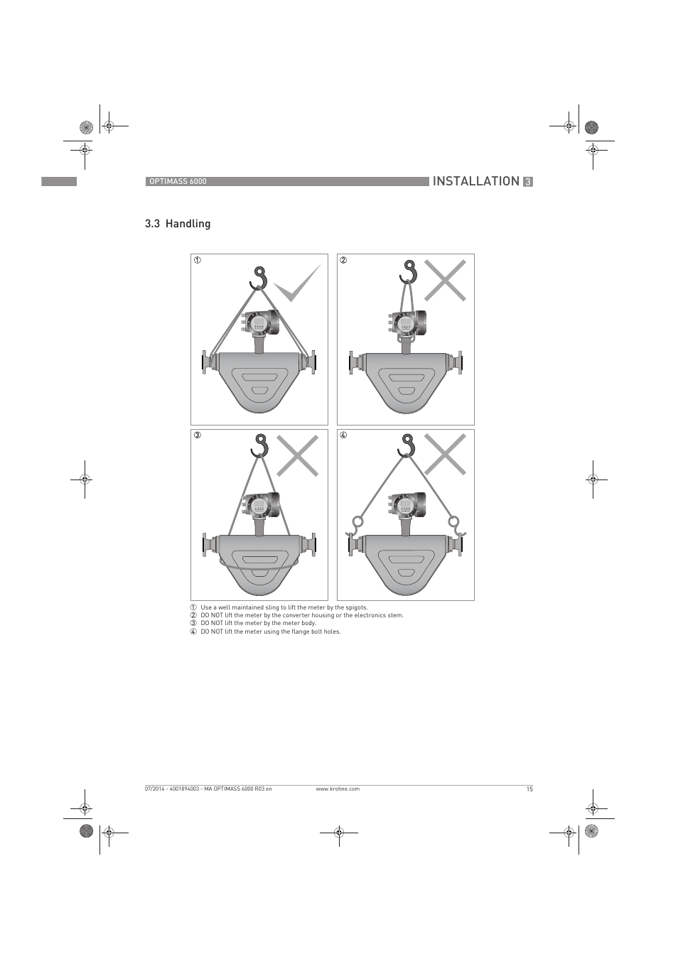 Installation, 3 handling | KROHNE OPTIMASS 6000 EN User Manual | Page 15 / 60