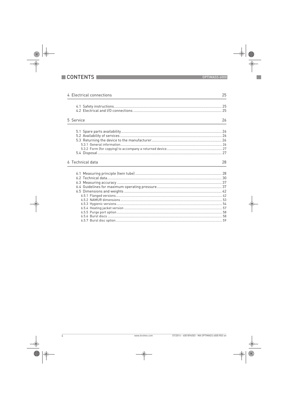 KROHNE OPTIMASS 6000 EN User Manual | Page 4 / 60