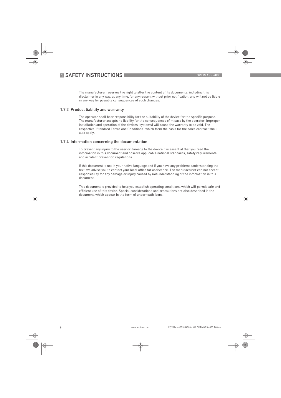 Safety instructions | KROHNE OPTIMASS 6000 EN User Manual | Page 8 / 60