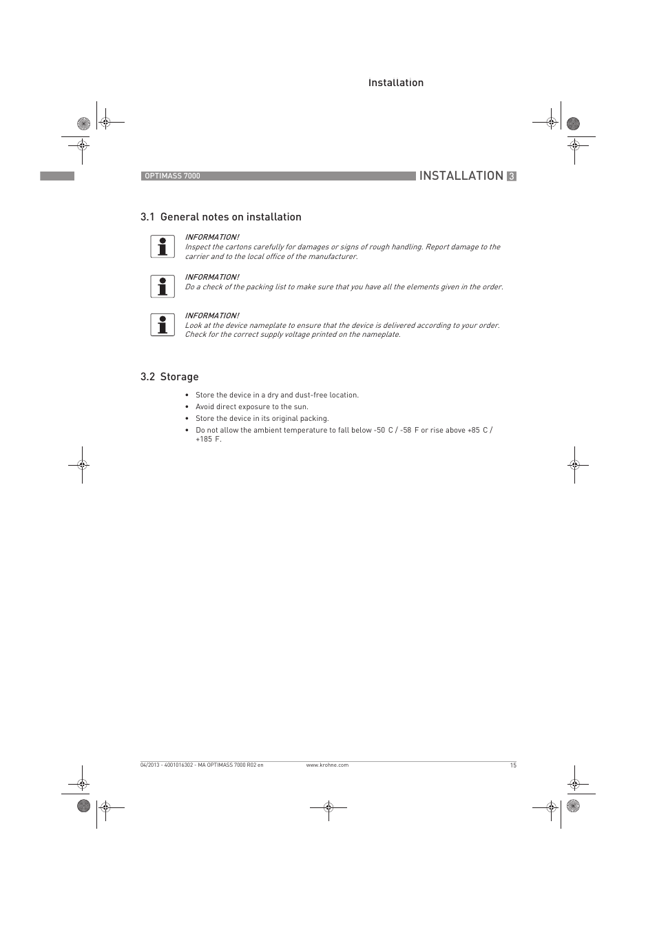 Installation | KROHNE OPTIMASS 7000 EN User Manual | Page 15 / 56