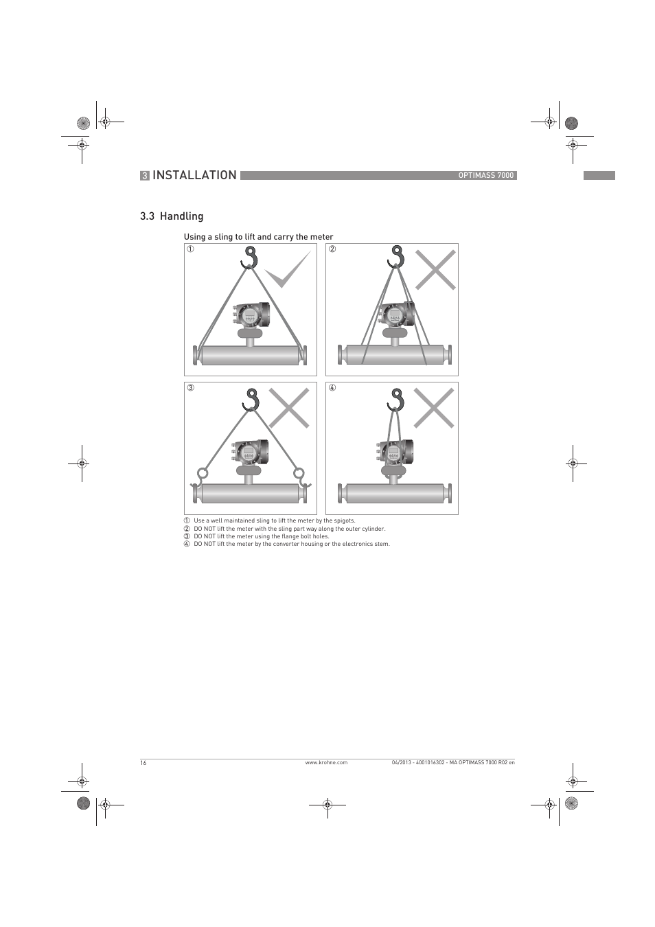 Installation, 3 handling | KROHNE OPTIMASS 7000 EN User Manual | Page 16 / 56