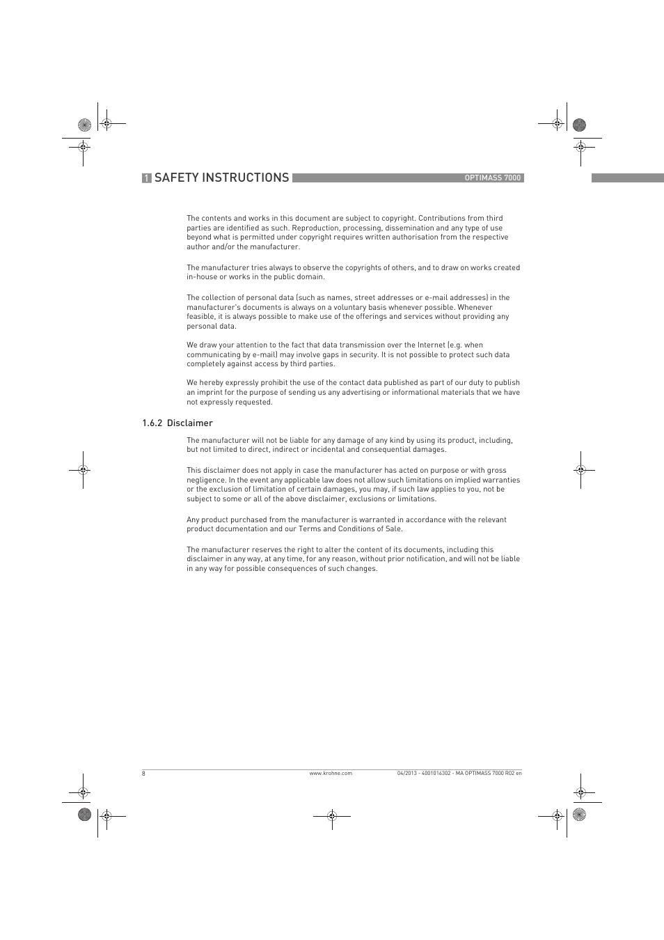 Safety instructions | KROHNE OPTIMASS 7000 EN User Manual | Page 8 / 56