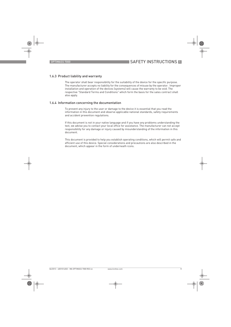 Safety instructions | KROHNE OPTIMASS 7000 EN User Manual | Page 9 / 56