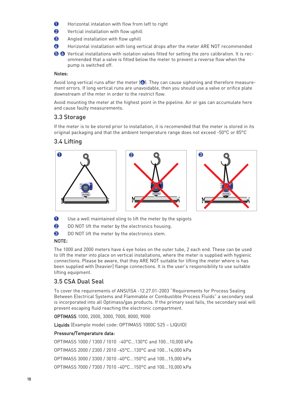 3 storage, 4 lifting, 5 csa dual seal | KROHNE OPTIMASS with MFC 300 EN User Manual | Page 10 / 146