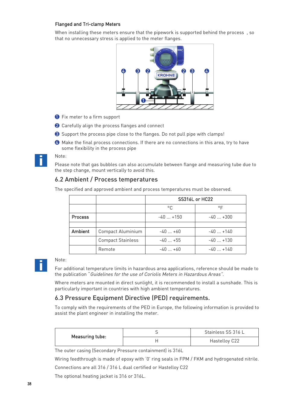3 pressure equipment directive (ped) requirements, 2 ambient / process temperatures | KROHNE OPTIMASS with MFC 300 EN User Manual | Page 38 / 146