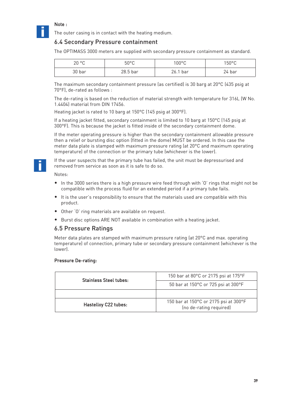 4 secondary pressure containment, 5 pressure ratings | KROHNE OPTIMASS with MFC 300 EN User Manual | Page 39 / 146
