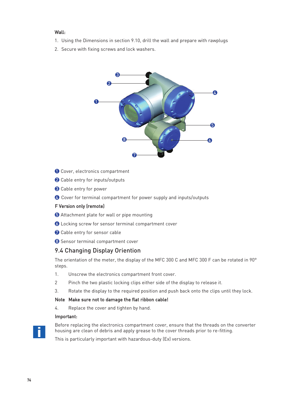 4 changing display oriention | KROHNE OPTIMASS with MFC 300 EN User Manual | Page 74 / 146