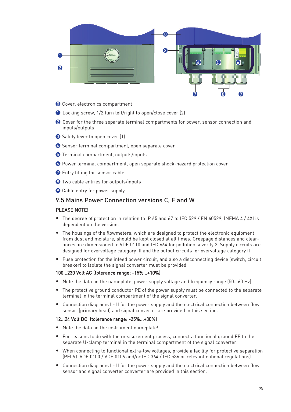 5 mains power connection versions c, f and w | KROHNE OPTIMASS with MFC 300 EN User Manual | Page 75 / 146