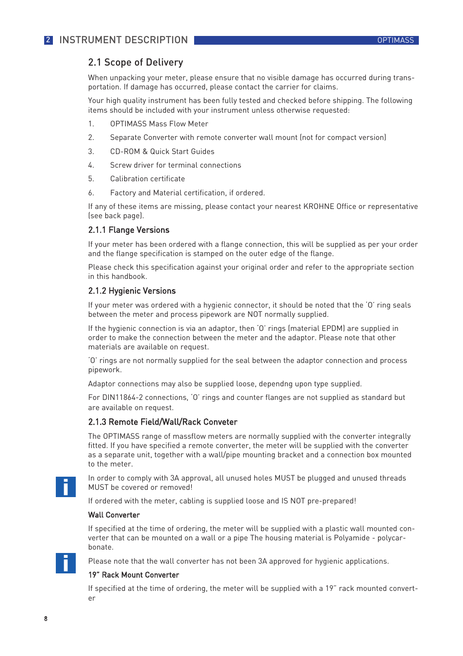 Instrument description 2.1 scope of delivery | KROHNE OPTIMASS with MFC 300 EN User Manual | Page 8 / 146